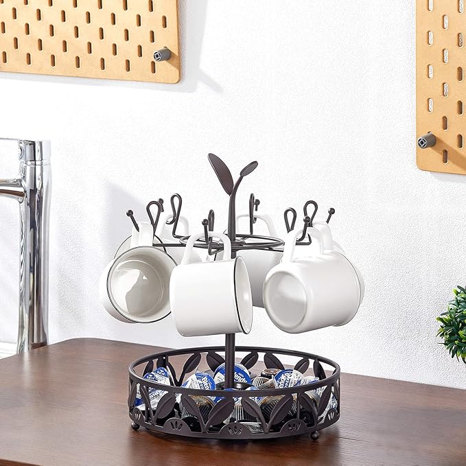 ALLCENER Mug Tree Countertop, Rotatable Mug Holder Stand with 6 Hooks for Coffee Bar Counter Cabinets and Kitchen Organizer-NeatNest