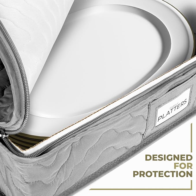 China Serving Platter Organizer - Quilted Exterior, Handles & Felt Dividers - Perfect for Packing Dishes-NeatNest