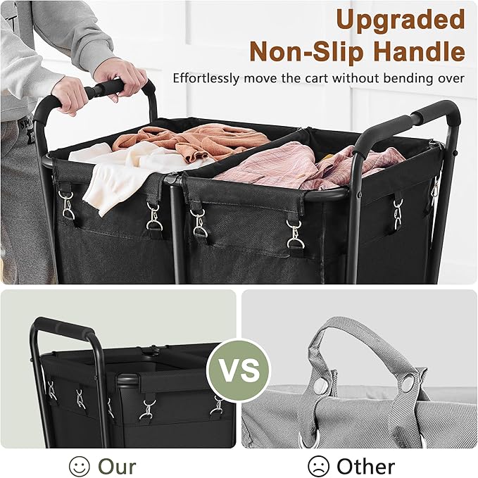 Hoctieon 2 Section Laundry Sorter Cart, 300L Rolling Hamper with Wheels, Industrial Laundry Basket Organizer, Large Dirty Clothes Hamper for Home & Hotel, Heavy Duty, Black-NeatNest