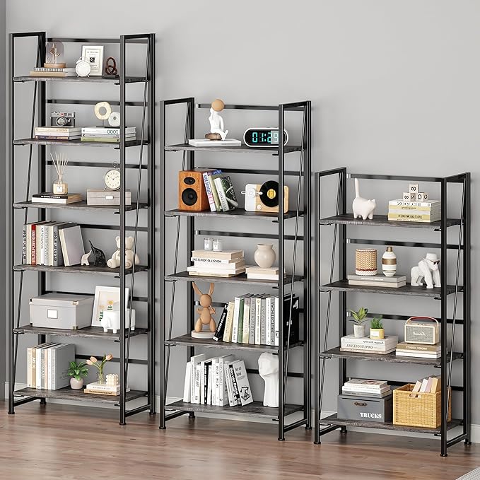 BHG Vintage Multifunctional Folding Bookshelf, No-Assembly Plant Stand Storage Rack Shelves for Home Office-NeatNest