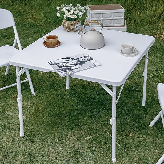 Allpop 34'' Square Folding Card Table, Fold-in-Half Portable Plastic Dining Table with Carry Handle & 2 Heights for Picnic Party Commercial Events, White-NeatNest