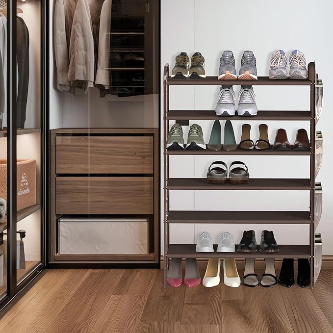 Simple Houseware 6-Tier Shoe Rack Storage Organizer w/Side Hanging Bag, Bronze-NeatNest