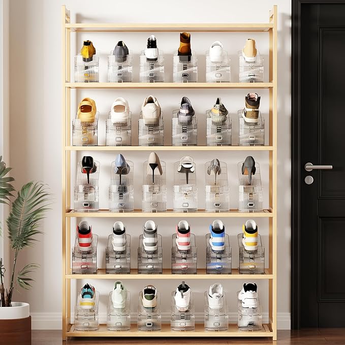 10PACK Shoe Slot Organizer Clear Shoe Stackers Organizers for Closet Space Saver 50% Shoes Display Shelf Rack Holders Zapateras Organizers-NeatNest