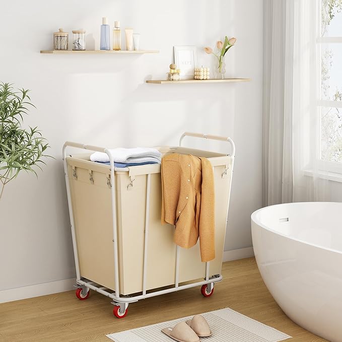 Hoctieon Large Laundry Cart with Wheels, 400L Heavy Duty Laundry Basket Organizer, Rolling Hamper Sorter for Clothes Storage, Industrial Dirty Clothes Hamper for Home & Hotel, Beige-NeatNest