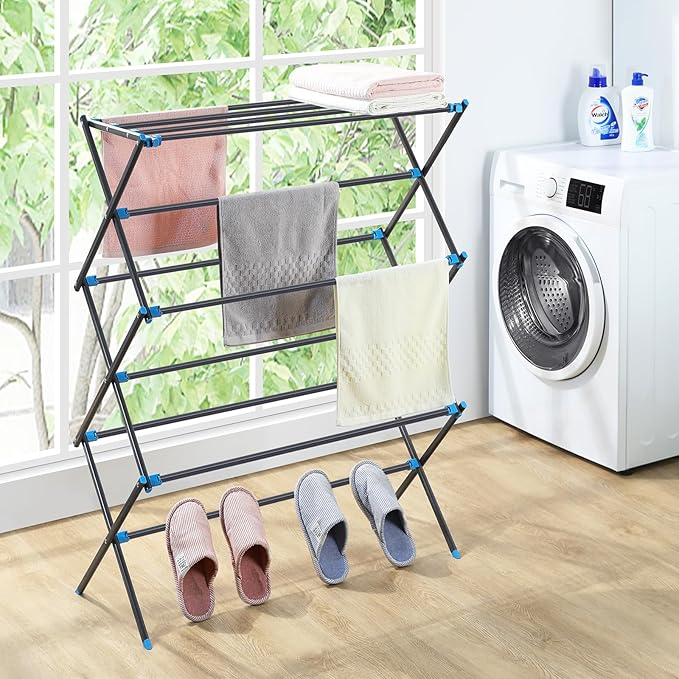 APEXCHASER Foldable Drying Rack Clothing, Metal Laundry Drying Rack Collapsible for Clothes Towel, Clothes Horse for Indoor Outdoor Laundry Room Aparment, Graphite