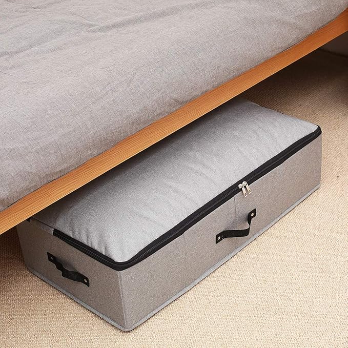 AMJ 29.5"*15"*7", Blanket, Duvets, Winter Clothes Storage Box for Under Bed, Top Wardrobe Organizer, Dark Gray-NeatNest