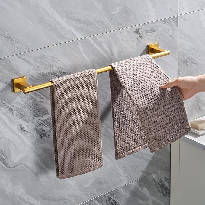 Miyili Bathroom Towel Bar 24-Inch Towel Rack Stainless Steel Bath Towel Hanger Wall Mount Gold Finish, A02G60A