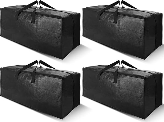 Cosy Family 4 Pack Heavy Duty Extra Large Moving Bags with Backpack Straps - Strong Handles & Zippers, Storage Totes For Space Saving, Fold Flat, Alternative to Moving Box (Set of 4, Black)-NeatNest