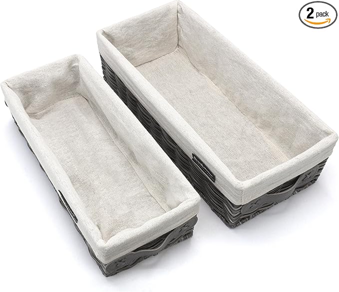Brookstone Wicker Shelf Storage Basket Decorative Shelf Bin, bathroom organizers and storage, Boho Living Room Decor, Summer Storage 2025-2 Piece Set-NeatNest