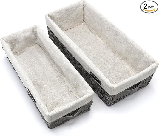 Brookstone Wicker Shelf Storage Basket Decorative Shelf Bin, bathroom organizers and storage, Boho Living Room Decor, Summer Storage 2025-2 Piece Set-NeatNest