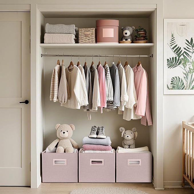 DECOMOMO Storage Bins for Shelves Robust Fabric Closet Bins for Shelves Toy Storage Clothes Books (Pack of 3 – Pink)-NeatNest