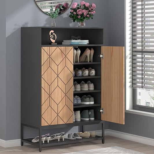 Shoe Organizer with Doors, Shoe Storage Cabinet with Adjustable Shelves for Entryway, 7-Tier Entryway Shoe Rack Storage for Hallway, Closet, Living Room-NeatNest