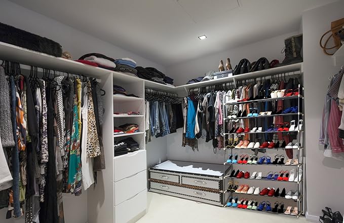 Shoe Rack - 8-Tier Shoe Organizer for Closet, Bathroom, Entryway - Shelf Holds 40 Pairs Sneakers, Heels, Boots by Home-Complete (Gray)-NeatNest