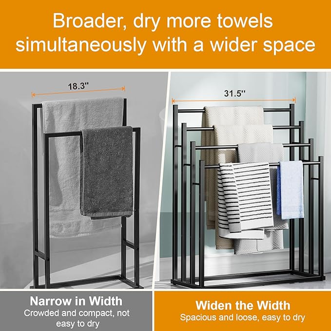 Honiter Towel Racks for Bathroom, 4 Tier Wide Towel Drying Rack Outdoor, Free Standing Towel Rack, Pool Towel Blanket Stand and Display Rack for Oversized Bath Towels