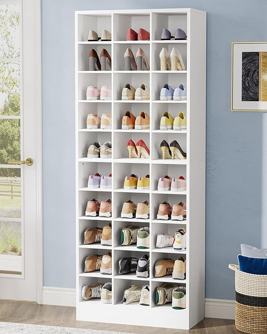 Tribesigns 10-Tier Shoe Storage Cabinet, White Wooden Shoe Rack with 30 Cubbies, Freestanding Tall Entryway Shoe Organizer for Closet, Entryway, Living Room-NeatNest