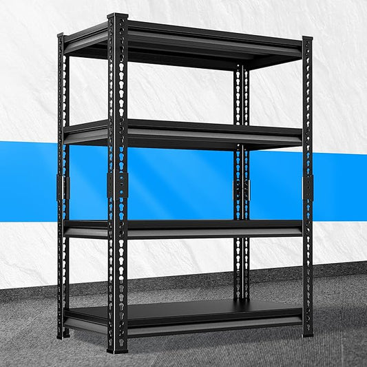 Adjustable Garage Storage Shelves, 35.4''W Garage Shelving Heavy Duty Loads 1280LBS, Metal Industrial Utility Shelf for Warehouse, Kitchen, Laundry Room,35.4" W x 15.7" D x 66" H,Black