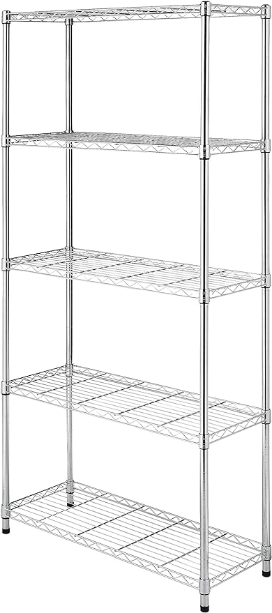 Whitmor 5 Tier Shelving Unit, Metal Storage Shelves, 400 lbs Capacity per Shelf, 2000 lbs Total, Adjustable Heavy Duty Shelf, Easy Assembly for Kitchen, Garage, Plant, 36"L x 14"W x 72"H, Chrome-NeatNest