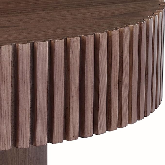 kevinplus 39.37'' Walnut Round Coffee Table for Living Room, Modern Wood Contemporary Circle Fluted Drum Style, Easy Assembly, Walnut (ø39.37'' x 13.42'')