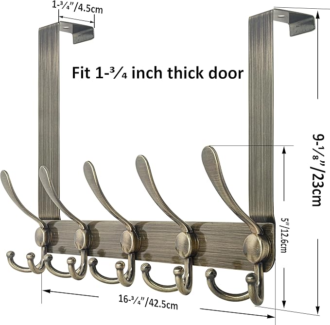 WEBI Over The Door Hooks,Door Hanger,Triple Hooks for Hanging,Over Door Towel Rack,Door Coat Hanger,Over Door Coat Rack for Clothes,Towels,Behind Bathroom,Bronze,2 Packs