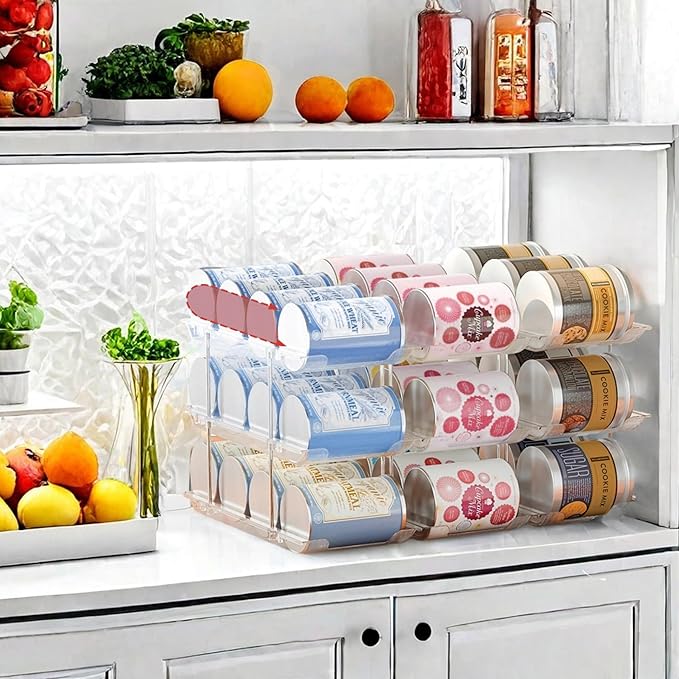 Can Organizer for Pantry, 3 Sets 3 Tiers Can Storage Organizer Pantry,Soda Can Organizer for Fridge 36 Cans Rack Automatic Rolling Stackable Canned Food Organizer,Clear-NeatNest