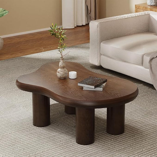 Cloud Coffee Table 46" Dark Brown Wood Coffee Table with 4 Sturdy Legs Mid-Century Modern Center Table Tea Table for Living Room Bedroom Office (Clouds Brown)-NeatNest