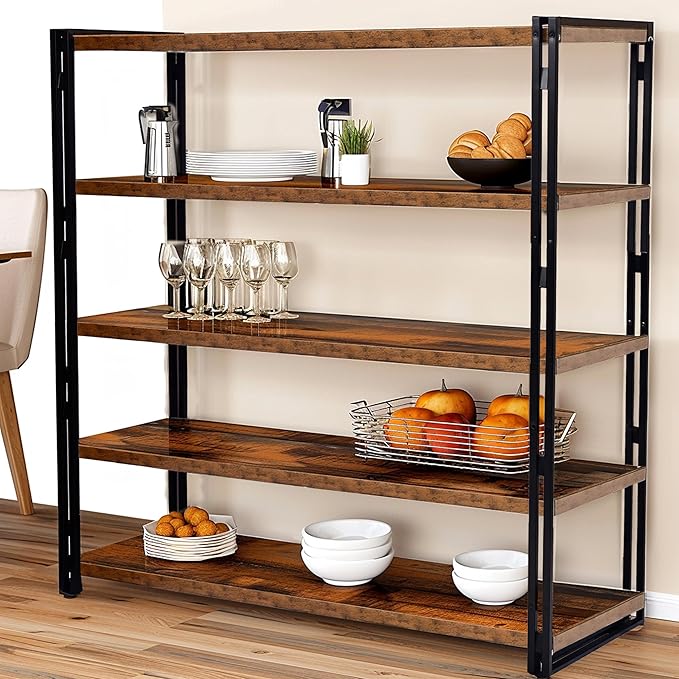 47" 3-Tier Bookshelf Rustic Wood and Metal Industrial Bookshelf for Home Office, Bedroom, Kitchen, Bathroom (Rustic Brown, 3-Tier)-NeatNest