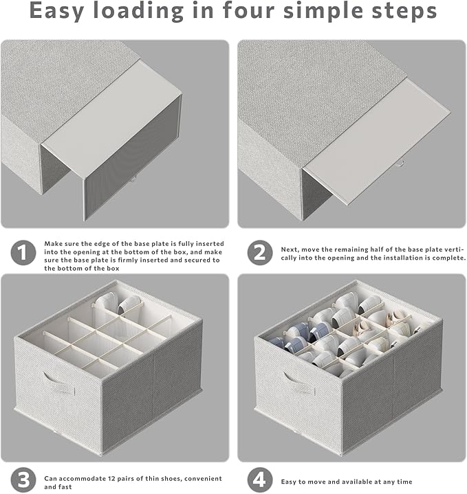 2 Pack Shoe Organizer for Closet,Foldable Shoe Organizer,Fits up to 24 Pairs,Storage Containers With Bottom Support for Shoes-NeatNest