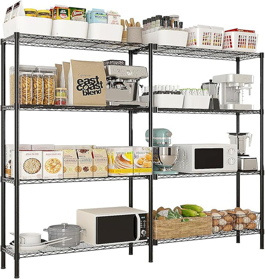 70.9'' Adjustable Storage Shelves Wire Shelving Unit Multiple Rows Shelving for Storage Rack Shelves for Storage Heavy Duty Garage Shelf Pantry Shelves Kitchen Shelving, Black24
