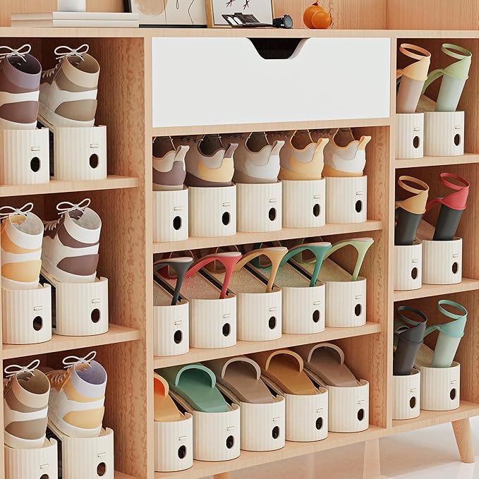 20 Pack Shoe Slot Organizer, Shoe Stacker for a Pair of Shoes,Adjustable Double Deck Shoe Riser Shoe Rack Space Saver,Shoe Organizer for Closet(White)-NeatNest