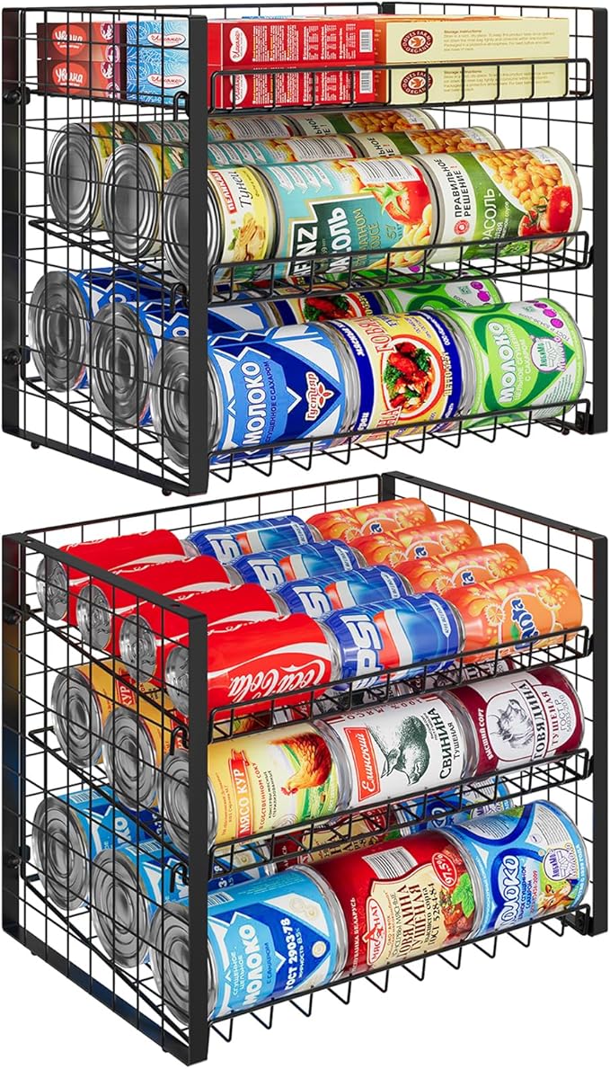 JKsmart 3-Tier Stackable Can Rack Organizer for Pantry, Adjustable Can Storage Holder for Various Ounces of Canned food Soda Drinks, Can Dispenser for Kitchen Cupboard Cabinet, 2 Pack-NeatNest