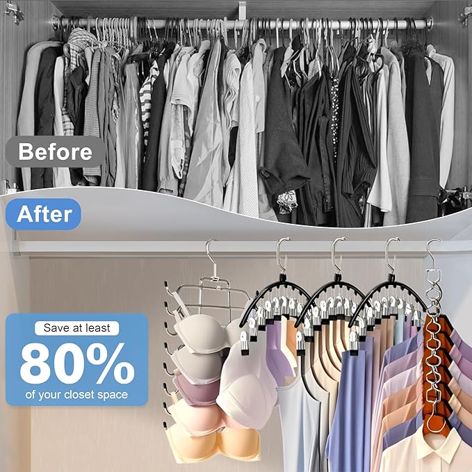 2 Pack Legging Hangers for Closet Organizer, 1 Pants Hangers with 10 Clips, 1 Pack Tank Top Hanger Space Saving Closet Organizers and Storage for Yoga Pants Skirt Bra Lingeries Dorm Essentials-NeatNest