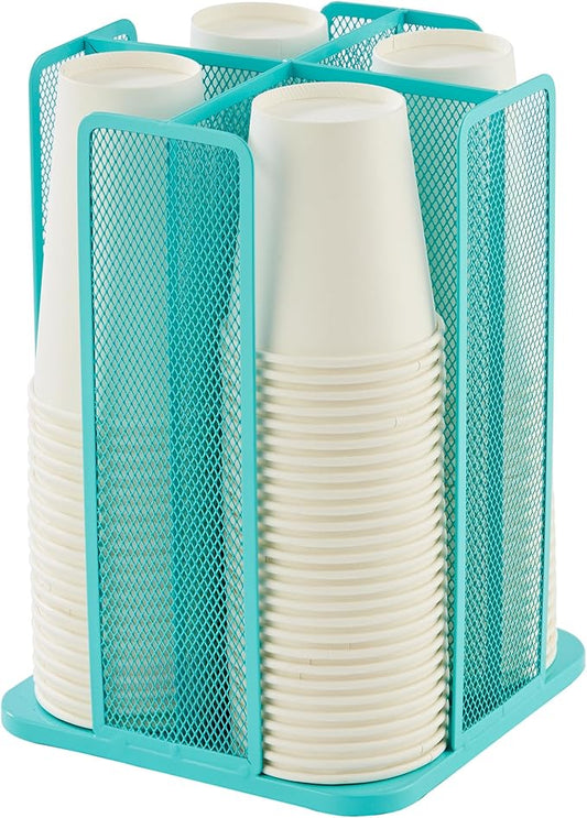 Annova Paper Cup and Lid Holder Plastic Cup Storage Organizer, 360°Rotating Coffee Cup Dispenser with 4 Compartments, Multifunctional Cup Storage Rack for Home, Office, Bar, Coffee Shop (Turquoise)-NeatNest