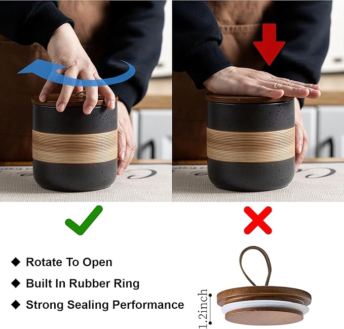 Coffee Container Jar with Lid, Ceramic Kitchen Food Storage Jars for Spice Sugar Cookie, Stackable Decorative Jars for Coffee Bar, Black & 28oz-NeatNest