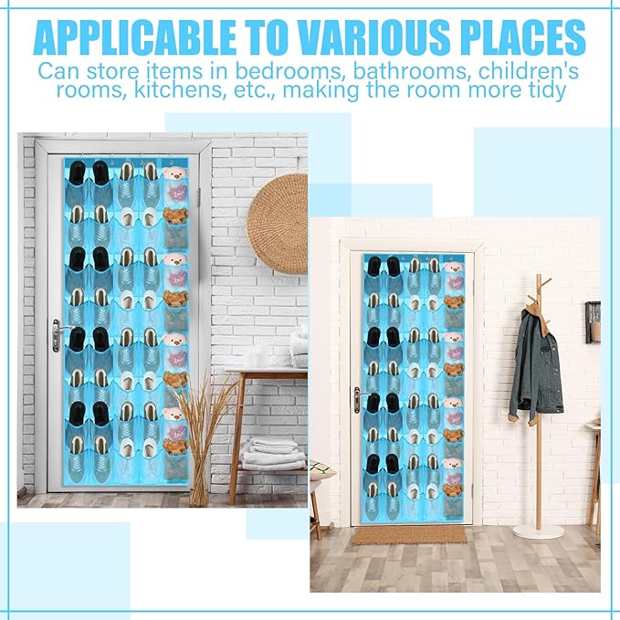 Windyun 40 over the Door Shoe Organizer Large Mesh Pocket Hanging Shoe Rack for Closet Sky Blue Nonslip Behind Door Storage Holder Back to School Organizer for Dorm Room College Classroom Storage-NeatNest