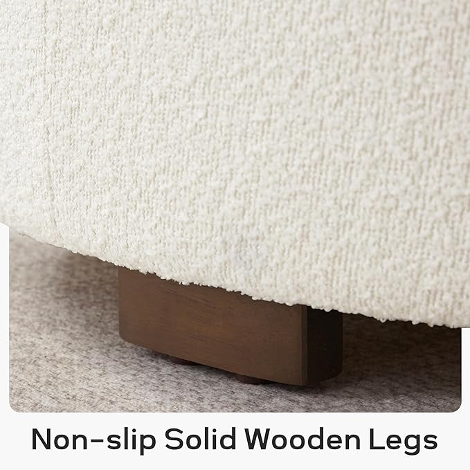 30 Inch Round Storage Ottoman Coffee Table, Modern Boucle Ottoman with Lift-Off Lid and Solid Wood Legs for Living Room, Bedroom, Corners, Apartments (Beige)
