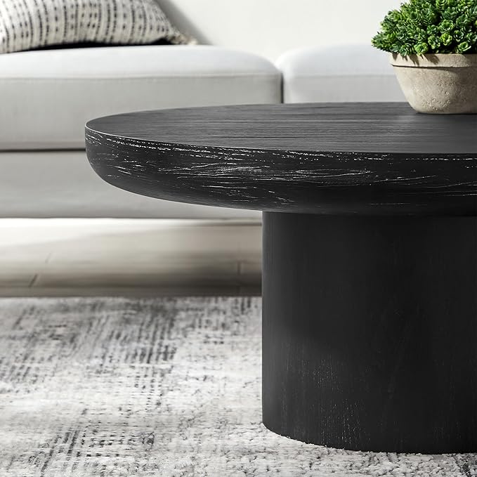 KEVINSPACE Round Coffee Table 36" Wood Coffee Table for Living Room Circle Farmhouse CoffeeTable CenterTable Mid-Century Round WoodCoffeeTable Modern Sofa SideTable Bedroom Home Furniture Black