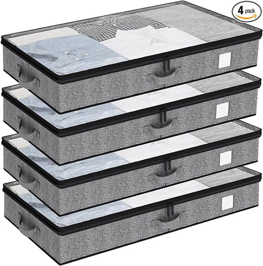 Fixwal 4 Pack Underbed Storage Containers, Below 4.5 Inches Low Profile Under Bed Organizer Clothes Storage Bins with Sturdy Sidewalls and Bottom-NeatNest