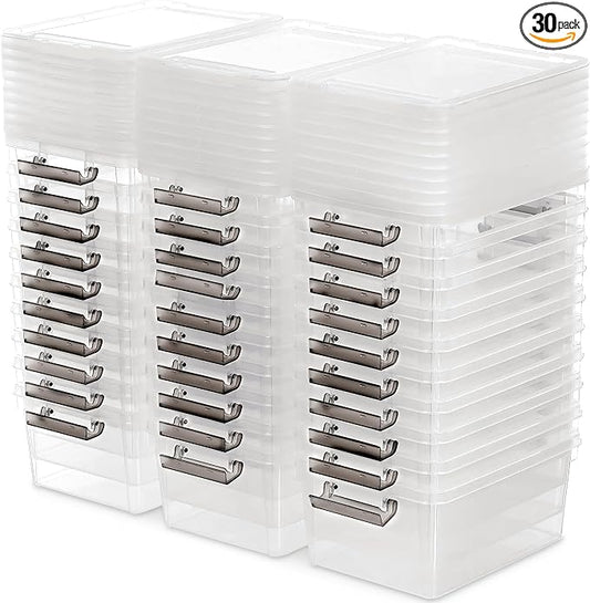 Citylife 1.3 QT 30 Packs Small Storage Bins Plastic Storage Container Stackable Box with Lids for Organizing, Clear White-NeatNest