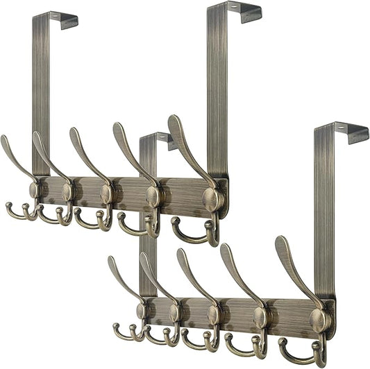 WEBI Over The Door Hooks,Door Hanger,Triple Hooks for Hanging,Over Door Towel Rack,Door Coat Hanger,Over Door Coat Rack for Clothes,Towels,Behind Bathroom,Bronze,2 Packs