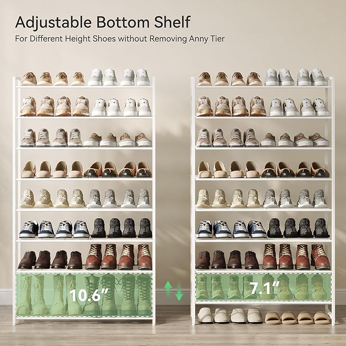 Shoe Rack, Metal Shoe Organizer, 8 Tier Garage Shoe Rack Max Holds 40 Pairs,Shoe Storage shelf for Closet,Entryway, White-NeatNest