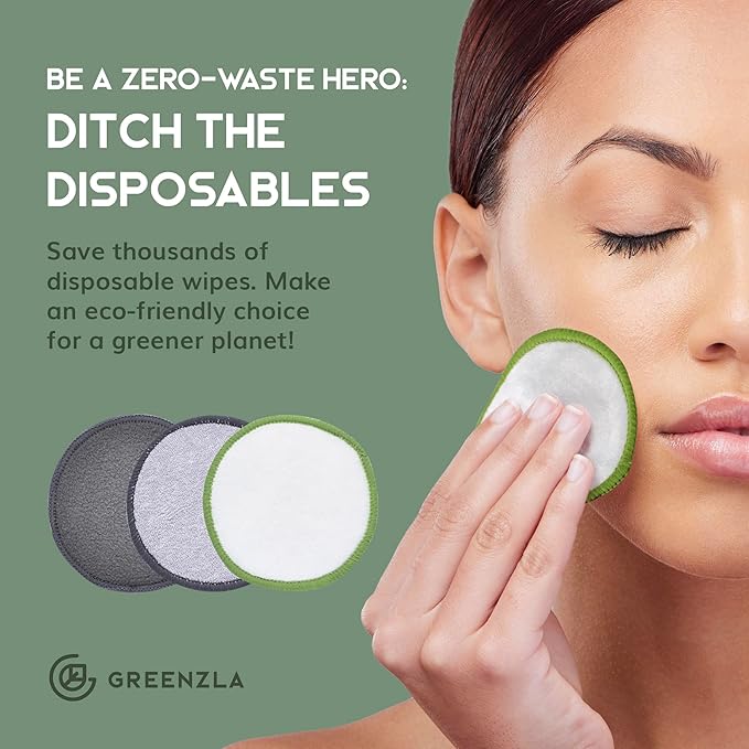Greenzla Reusable Makeup Remover Pads Travel Set - 12 Pack Microfiber Cotton Pads, Dark Charcoal Cotton Rounds, and Bamboo Terry Face Wipes for All Skin Types with Mesh Laundry Bag and Travel Pouch-NeatNest