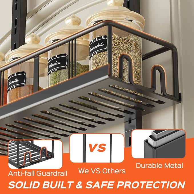 Black 8-Tier Over The Door Pantry Organizer, Pantry Organization And Storage, Metal Hanging Spice Rack Shelves Door, Home & Kitchen Essentials, Laundry Room Bathroom Organization-NeatNest