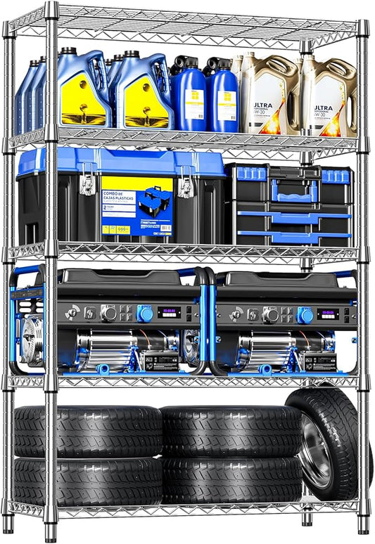 IZEUK 6 Tiers Garage Shelving Wide Storage Shelves Metal Shelves Heavy Duty Adjustable Utility Shelf Rack (Chrome, 17.7" D x 47.2" W x 82.7" H)-NeatNest