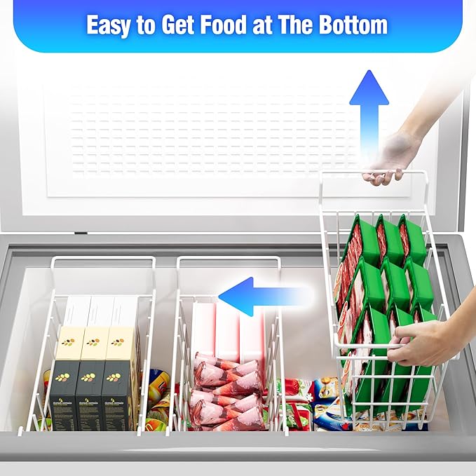 17.5 Inch Metal Wire Freezer Bins - 2Pack Deep Freezer Organizer with Hanging Handles, Freezer Baskets
