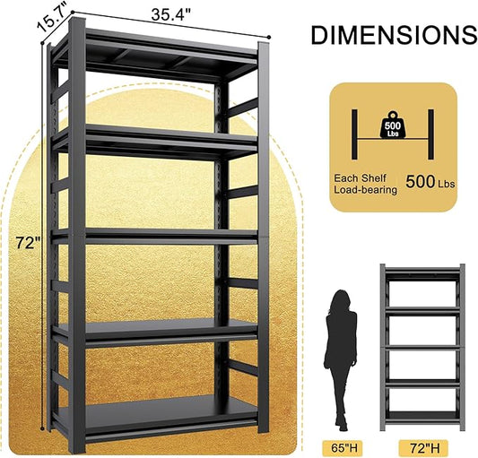 Book Shelf 5 Tier Metal Wide Bookcase,Heavy-Duty Adjustable Industrial Bookshelves,Tall Bookshelf for Living Room&Office and Kitchen, Black(72" H*35.4W*15.7" D)-NeatNest