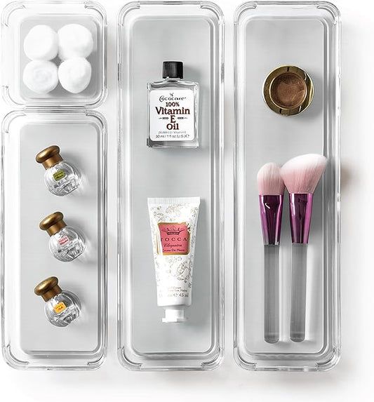 BINO | 4-Piece Drawer Organizer Bin Set - Grey, Small | THE MODULAR+ | Multi-Purpose Storage | Soft-Grip Lining and Non-Slip Rubber Feet | Durable | BPA-Free | Desk Drawer Organizer | Vanity-NeatNest