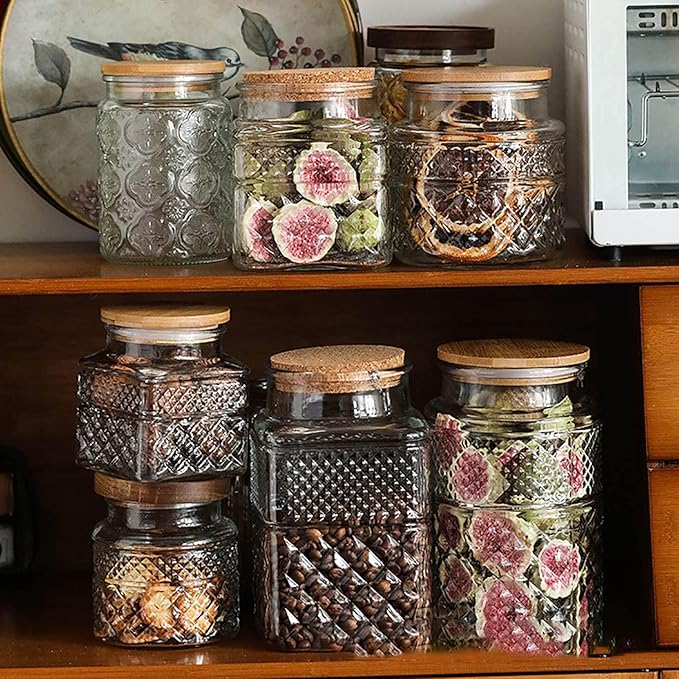 38 FL OZ Large Airtight Glass Storage Jars with Bamboo Lid - Vintage Food Containers for Candy, Snacks, Coffee, Tea, Nuts, Cereal - Kitchen Canisters
