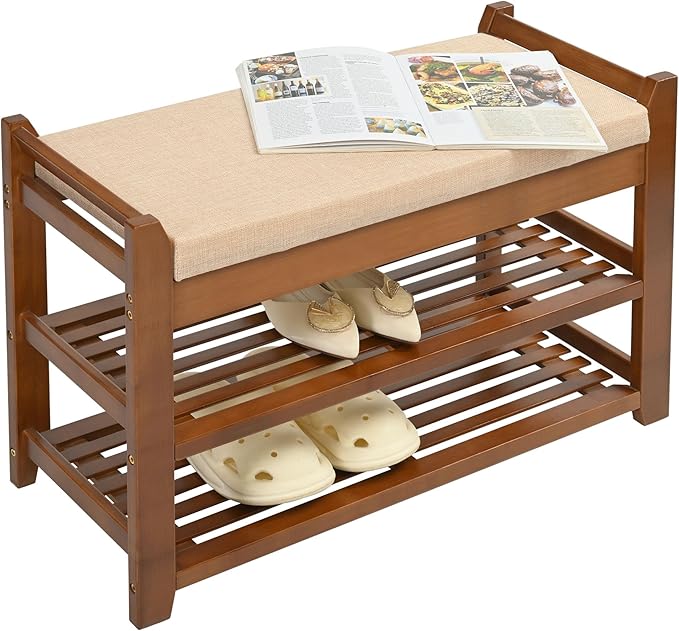 Shoe Rack Bench with Cushion, Shoe Rack for Front Door Entrance, Shoe Bench with Storage for Entryway Hallway Bedroom Living Room-NeatNest