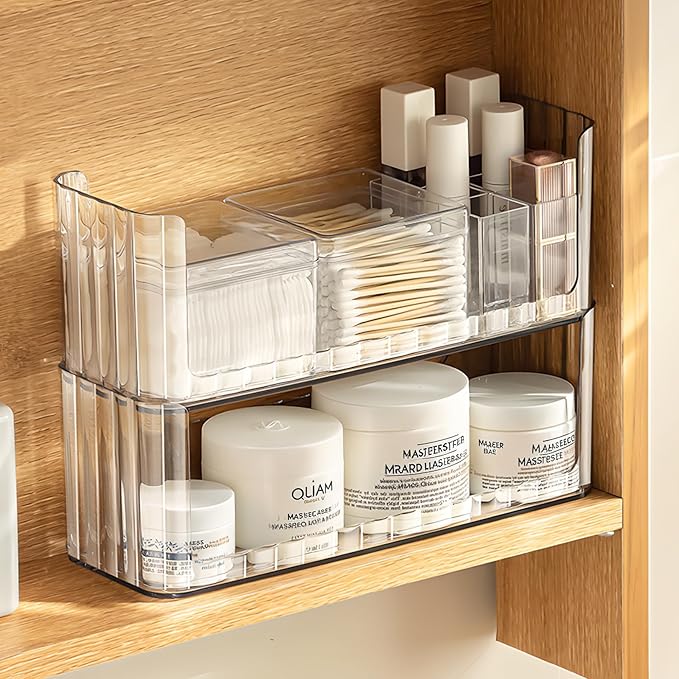 2-Tier Clear Medicine Cabinet Organizer, Modern Style, 2 Shelves, Easy Access, Countertop Mount, Plastic Finish-NeatNest