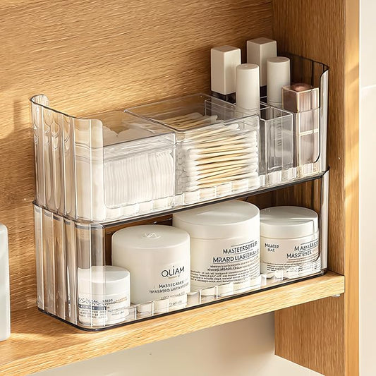 2-Tier Clear Medicine Cabinet Organizer, Modern Style, 2 Shelves, Easy Access, Countertop Mount, Plastic Finish-NeatNest